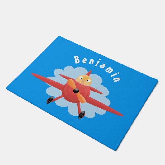Cute bird flying red airplane cartoon illustratie deurmat (Schuin)