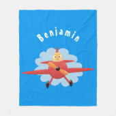 Cute bird flying red airplane cartoon illustratie fleece deken (Voorkant)