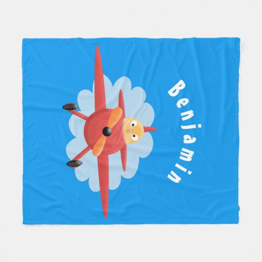 Cute bird flying red airplane cartoon illustratie fleece deken (Voorkant (Horizontaal))