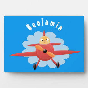 Cute bird flying red airplane cartoon illustratie fotoplaat
