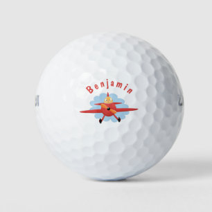 Cute bird flying red airplane cartoon illustratie golfballen