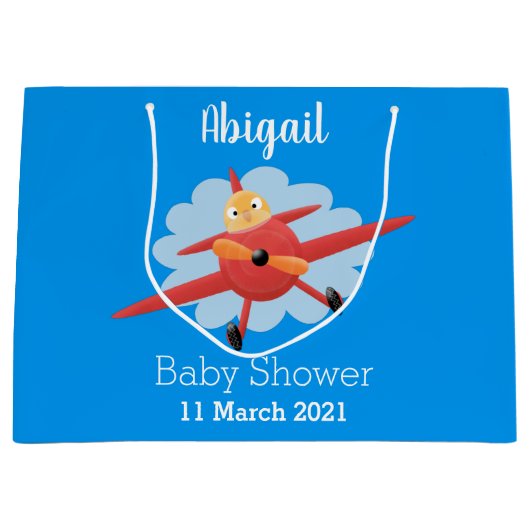 Cute bird flying red airplane cartoon illustratie groot cadeauzakje (Voorkant)