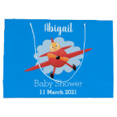 Cute bird flying red airplane cartoon illustratie groot cadeauzakje (Achterkant)