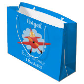 Cute bird flying red airplane cartoon illustratie groot cadeauzakje (Achterkant Gekanteld)