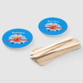 Cute bird flying red airplane cartoon illustratie handwaaier (Niet-gemonteerd)