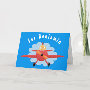 Cute bird flying red airplane cartoon illustratie kaart