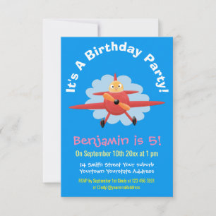 Cute bird flying red airplane cartoon illustratie kaart