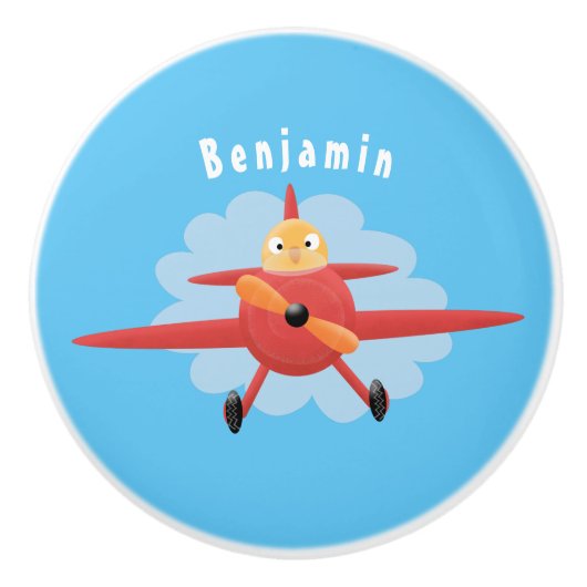 Cute bird flying red airplane cartoon illustratie keramische knop (Voorkant)