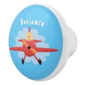 Cute bird flying red airplane cartoon illustratie keramische knop (Rechts)