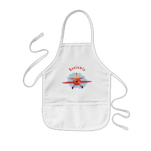 Cute bird flying red airplane cartoon illustratie kinder schort