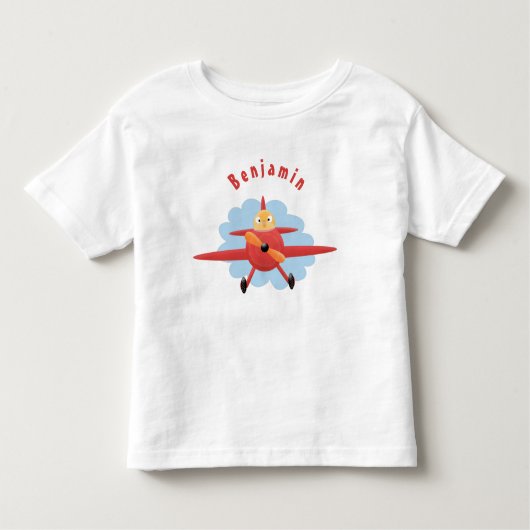 Cute bird flying red airplane cartoon illustratie kinder shirts (Voorkant)