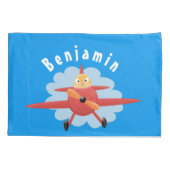 Cute bird flying red airplane cartoon illustratie kussensloop (Achterkant)
