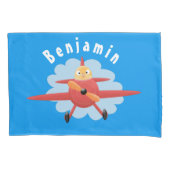 Cute bird flying red airplane cartoon illustratie kussensloop (Voorkant)