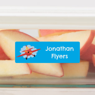 Cute bird flying red airplane cartoon illustratie labels