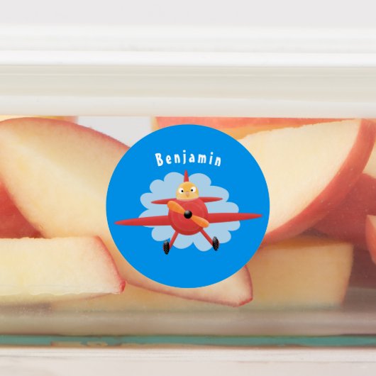 Cute bird flying red airplane cartoon illustratie labels (Aangebracht)