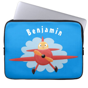 Cute bird flying red airplane cartoon illustratie laptop sleeve