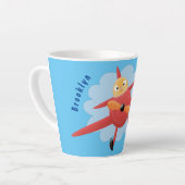 Cute bird flying red airplane cartoon illustratie latte mok (Linkerhoek)