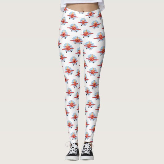 Cute bird flying red airplane cartoon illustratie leggings (Voorkant)