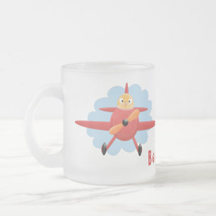 Cute bird flying red airplane cartoon illustratie matglas koffiemok