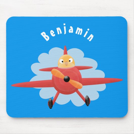 Cute bird flying red airplane cartoon illustratie muismat (Voorkant)