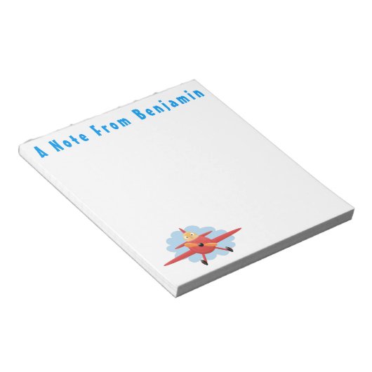 Cute bird flying red airplane cartoon illustratie notitieblok (Schuin)