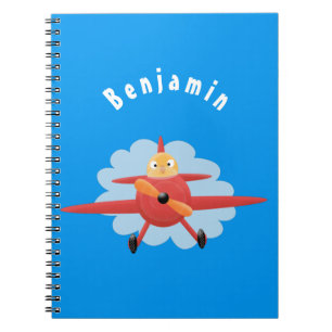 Cute bird flying red airplane cartoon illustratie notitieboek
