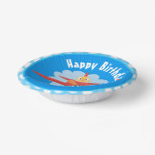 Cute bird flying red airplane cartoon illustratie papieren kommen (Gebogen)