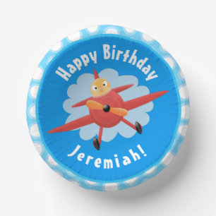 Cute bird flying red airplane cartoon illustratie papieren kommen