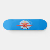 Cute bird flying red airplane cartoon illustratie persoonlijk skateboard (Horizontaal)