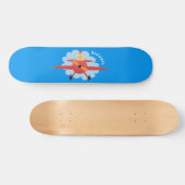 Cute bird flying red airplane cartoon illustratie persoonlijk skateboard (Horizontaal)