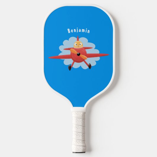 Cute bird flying red airplane cartoon illustratie pickleball paddle (Voorkant)
