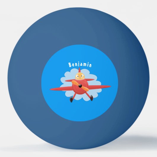 Cute bird flying red airplane cartoon illustratie pingpongbal (Voorkant)