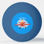 Cute bird flying red airplane cartoon illustratie pingpongbal (Achterkant)