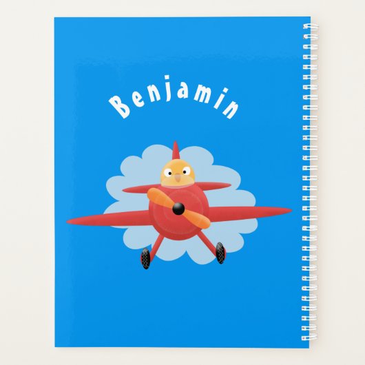 Cute bird flying red airplane cartoon illustratie planner (Achterkant)