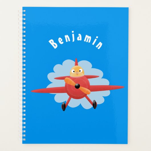 Cute bird flying red airplane cartoon illustratie planner (Voorkant)