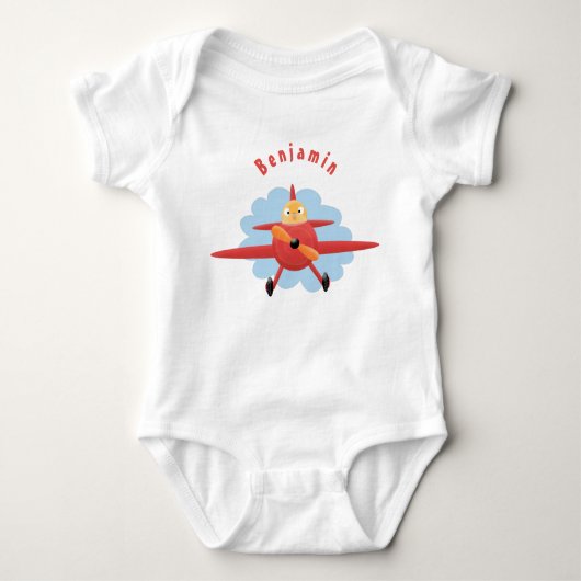 Cute bird flying red airplane cartoon illustratie romper (Voorkant)