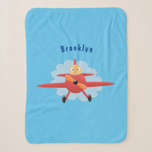 Cute bird flying red airplane cartoon illustratie sherpa deken