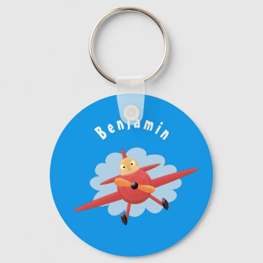 Cute bird flying red airplane cartoon illustratie sleutelhanger (Voorkant)