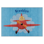 Cute bird flying red airplane cartoon illustratie snijplank (Voorkant)
