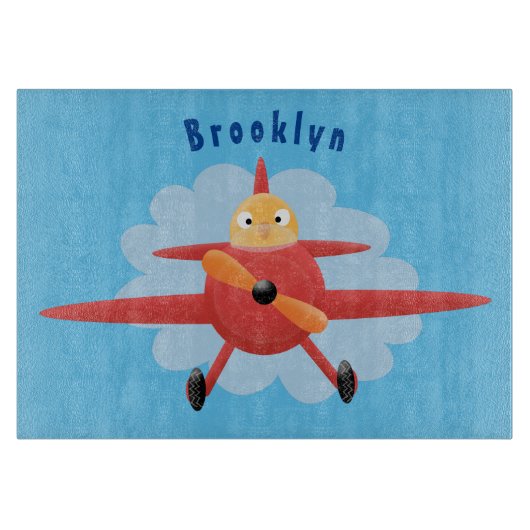 Cute bird flying red airplane cartoon illustratie snijplank (Voorkant)