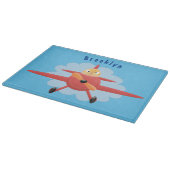 Cute bird flying red airplane cartoon illustratie snijplank (Hoek)