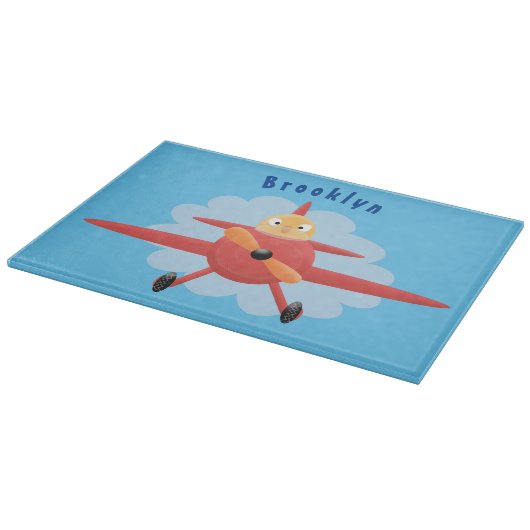Cute bird flying red airplane cartoon illustratie snijplank (Hoek)