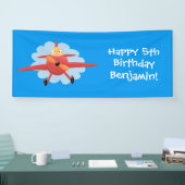 Cute bird flying red airplane cartoon illustratie spandoek (Beurs)