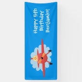 Cute bird flying red airplane cartoon illustratie spandoek (Verticaal)