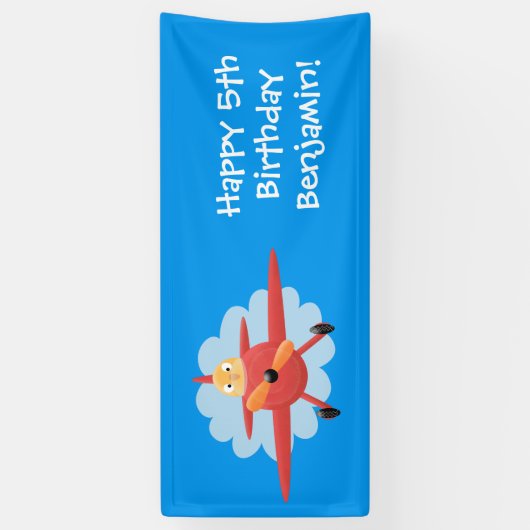 Cute bird flying red airplane cartoon illustratie spandoek (Verticaal)