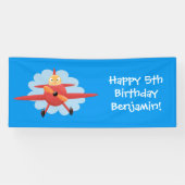 Cute bird flying red airplane cartoon illustratie spandoek (Horizontaal)