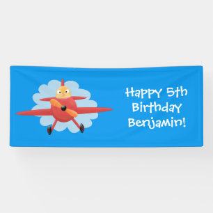 Cute bird flying red airplane cartoon illustratie spandoek