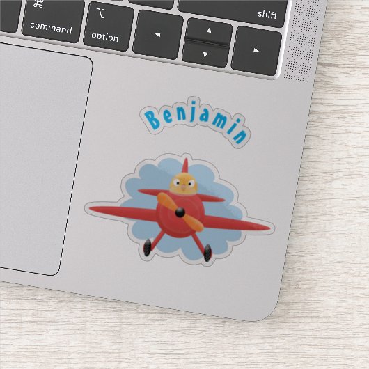 Cute bird flying red airplane cartoon illustratie sticker (Detail)