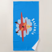 Cute bird flying red airplane cartoon illustratie strandlaken (Voorkant)