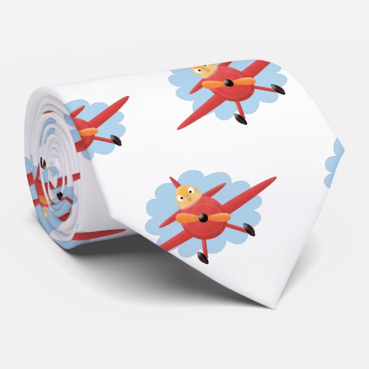 Cute bird flying red airplane cartoon illustratie stropdas (Opgerold)